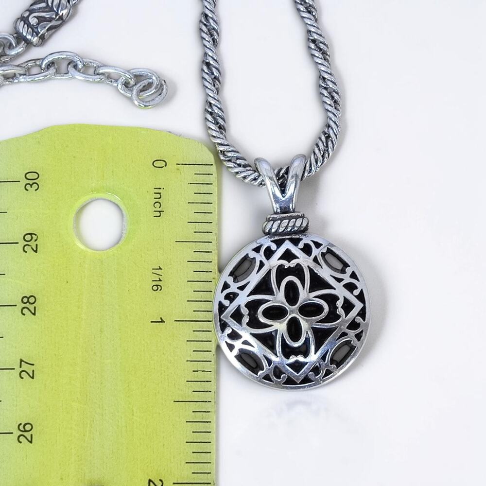 Vintage Brighton Round Filigree Medallion Pendant Necklace Braided Chain Retired - Picture 5 of 6
